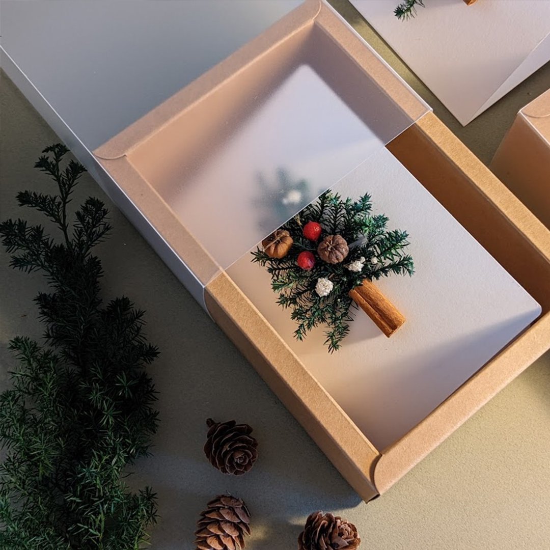 典型款 圣诞树卡片礼盒 干燥花 不凋雪松 圣诞礼物 - 卡片/明信片 - 植物．花 白色
