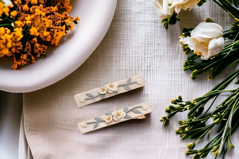 白山茶花长款发夹/气质发夹/圣诞惊喜礼物 - 发饰 - 其他材质 橘色