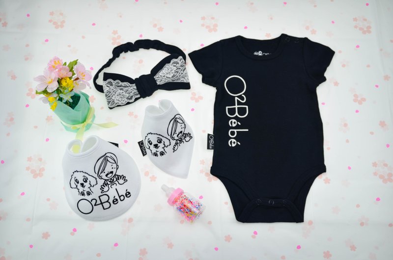 婴儿 包屁衣 配件组 - 文字(黑) - 小公主 弥月礼盒 - 发带 围兜 - 包屁衣/连体衣 - 棉．麻 白色