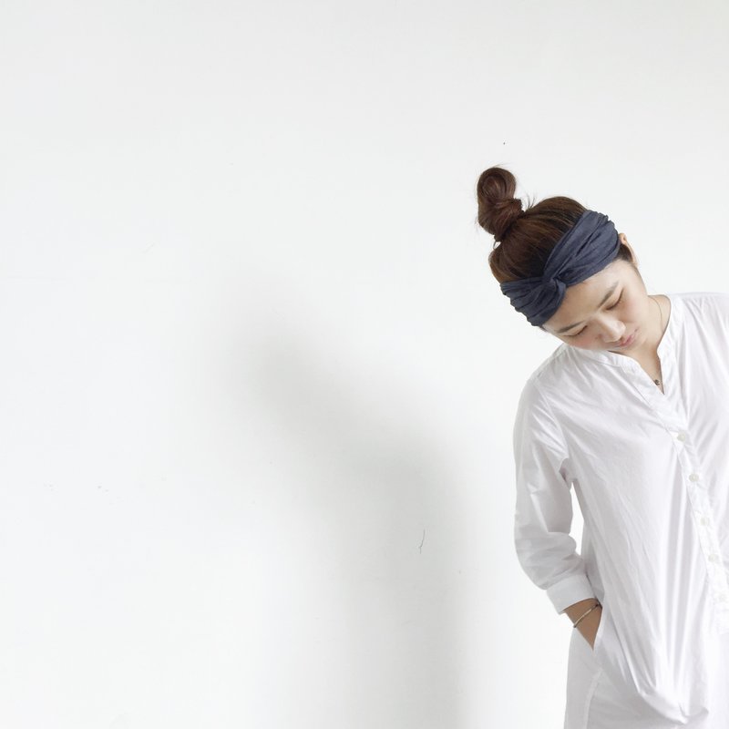 不甘丹 松紧宽版/手工发带 - 发饰 - 棉．麻 蓝色