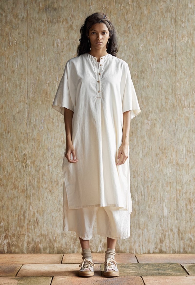 复古文青 纯棉纯色连身裙 休闲袍子 - 洋装/连衣裙 - 其他材质 多色