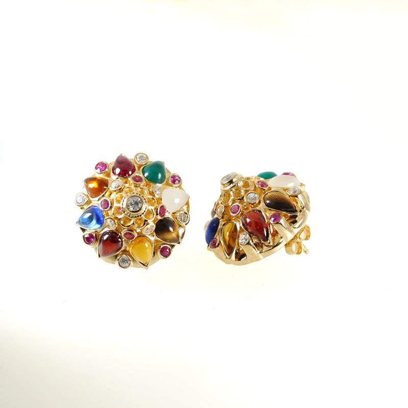 Thai Vintage  Nine blessing Gems Earring - 耳环/耳夹 - 其他金属 多色