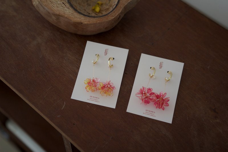 红花-No.08 - 耳环/耳夹 - 树脂 红色