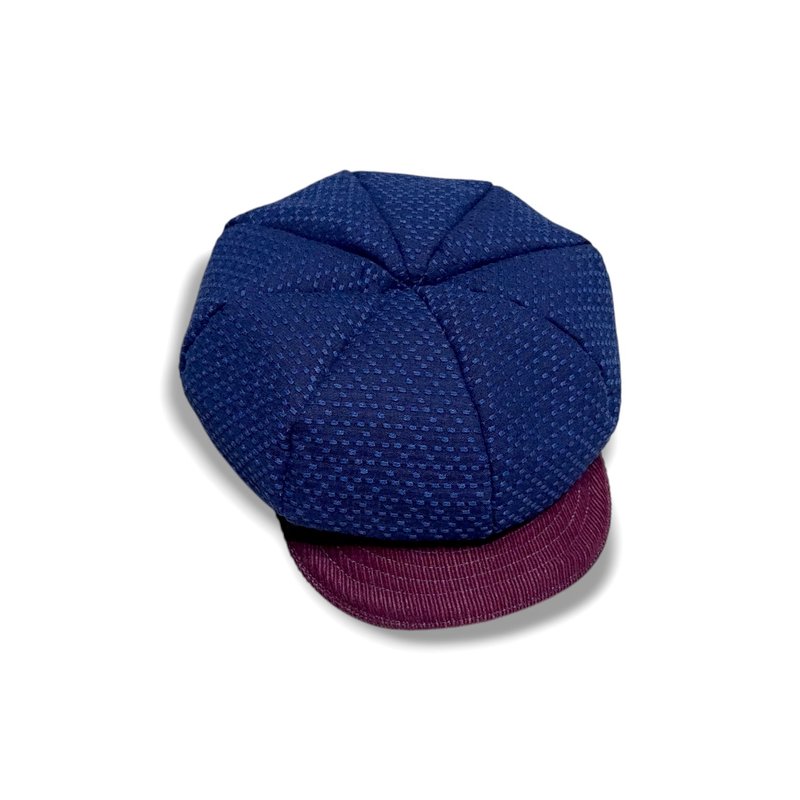 报童帽 拼接 拼色 灯心绒 蓝红 刺子 小牛村 手工帽 046 - 帽子 - 棉．麻 蓝色