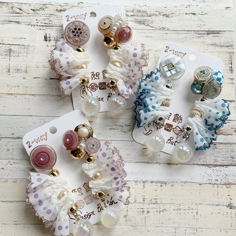 wow handmade春日舞曲 复古钮扣耳环 2way设计 专属包装 送礼推荐 - 耳环/耳夹 - 其他材质 