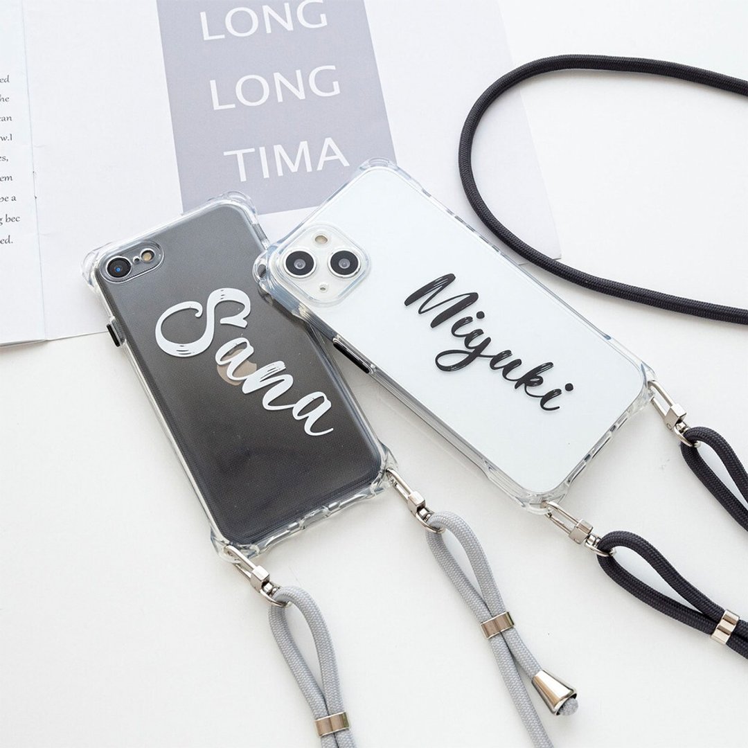 iPhone 限量智能手机保护壳，带 HM 表带 [TPU 透明保护壳，手写风格，刻名字] 智能手机肩背，透明，文字 OS36U - 手机壳/手机套 - 塑料 透明