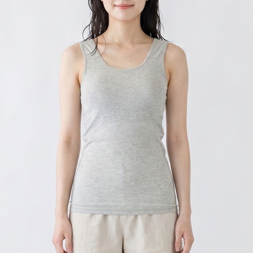 日本制造 100% 纯棉细肩带背心 灰色 附衬垫 棉 弹性 亲肤 机能服饰 睡眠内衣 瑜珈 健身 - 女士内衣裤 - 棉 灰色