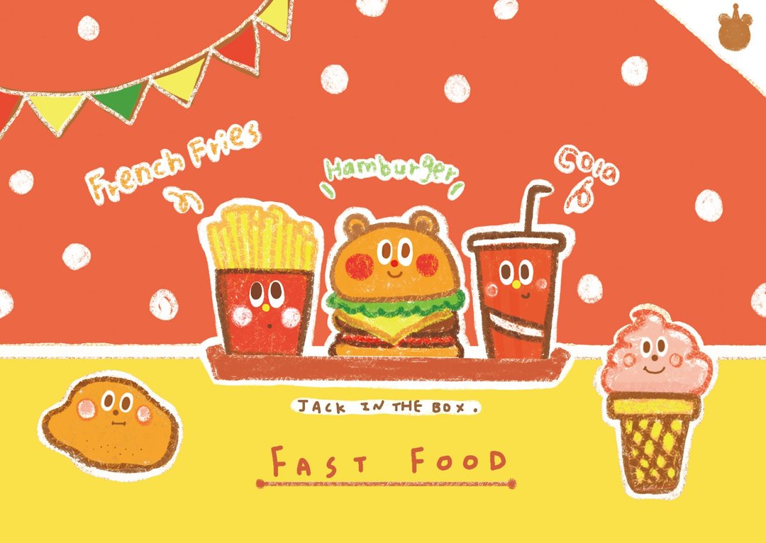 jack in the box不健康食物明信片 - 卡片/明信片 - 纸 红色