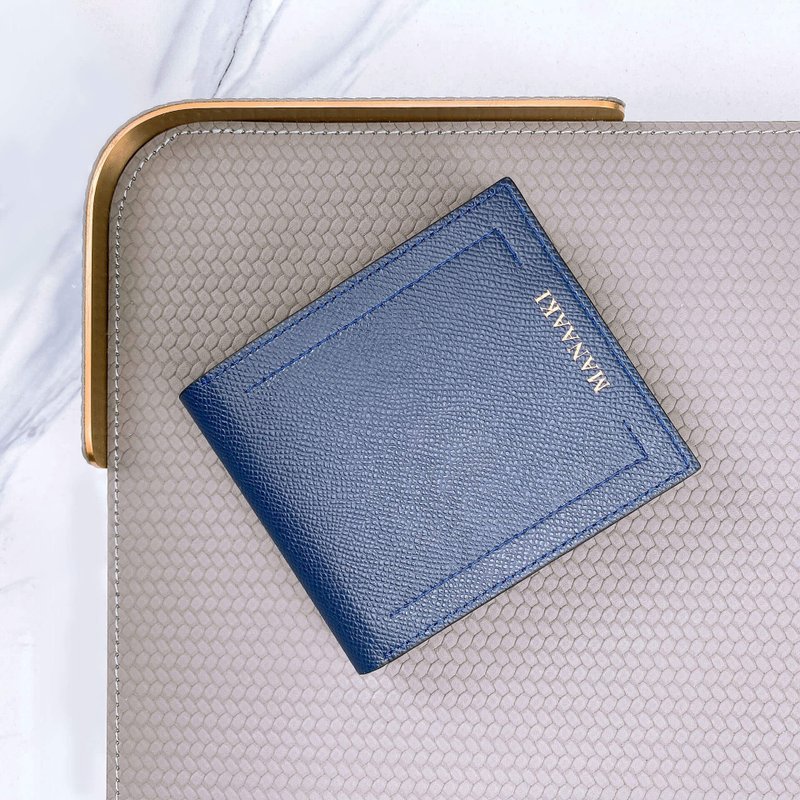 【MANAAKI】双线短钱包(男版) 短银包 钱夹 皮革 - 皮夹/钱包 - 环保材料 蓝色