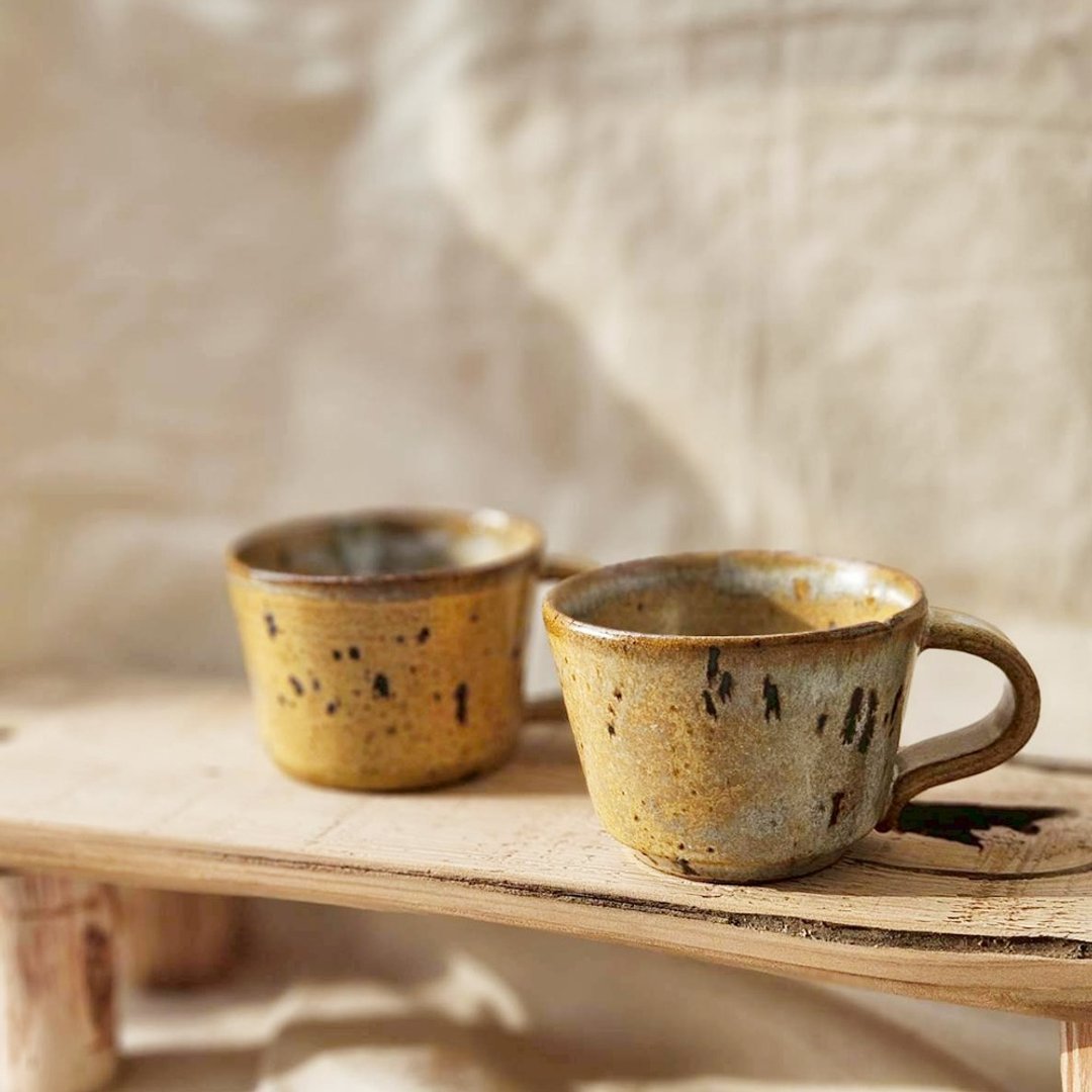 墨斑暖黄小杯 手工陶瓷杯 - 咖啡杯/马克杯 - 陶 橘色