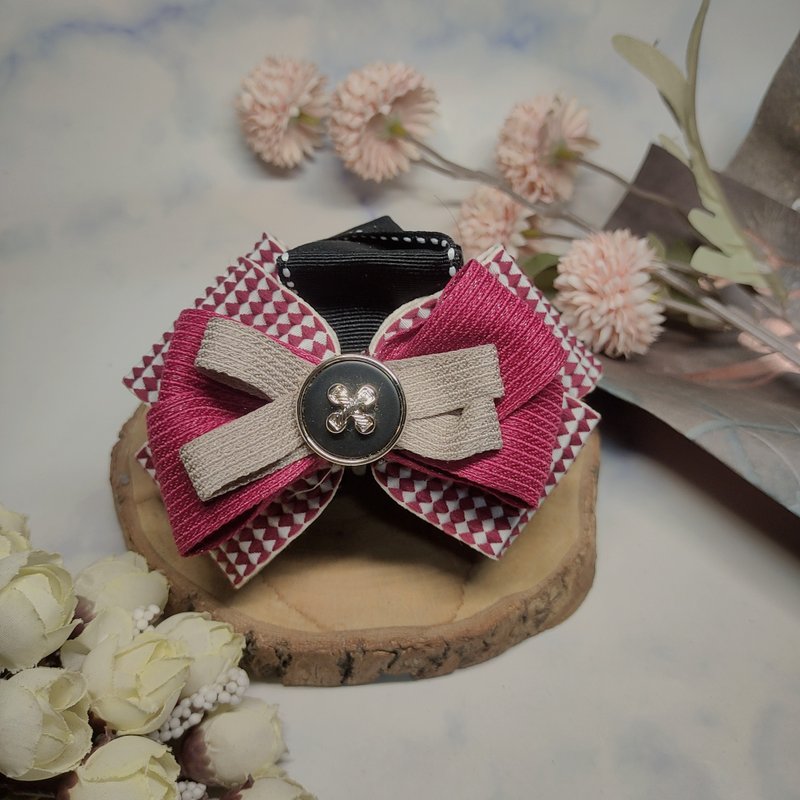 酒红点点-鲨鱼夹香蕉夹弹簧夹 - 发饰 - 棉．麻 红色