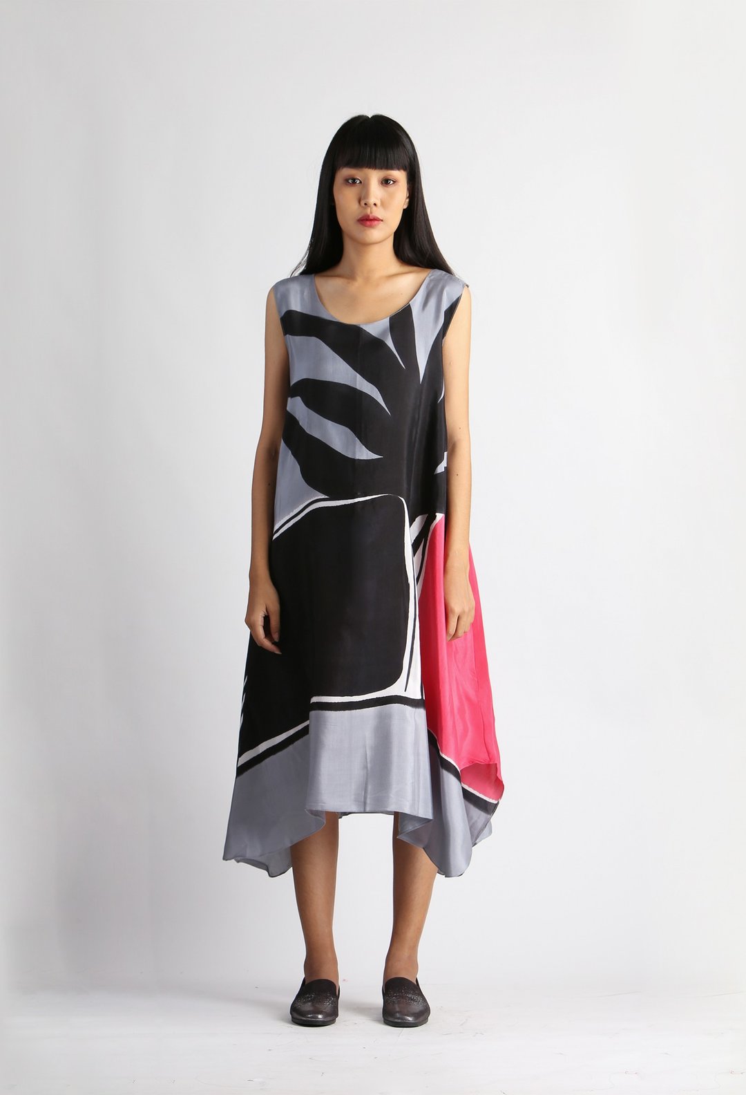 Dress Hand Paint Soft Cotton Silk for Yoga Vacation Holidays - 洋装/连衣裙 - 棉 黑色