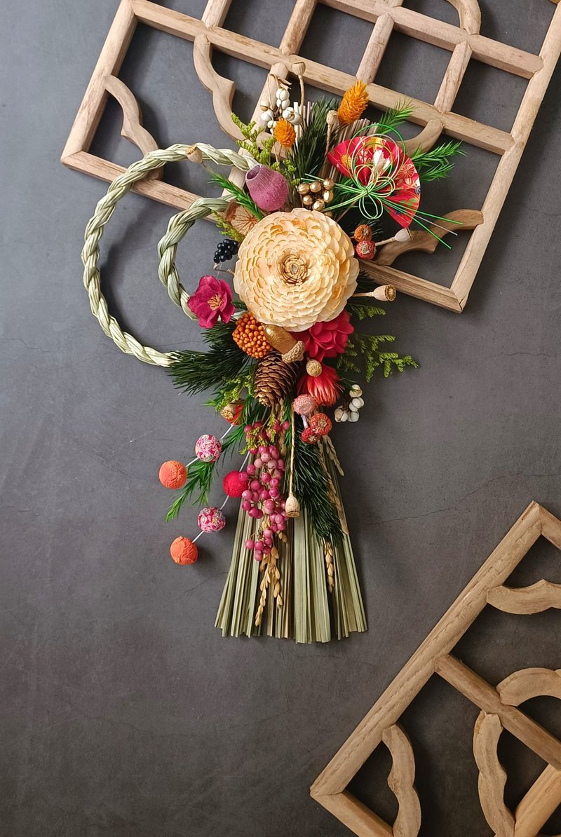 和风扇祈福注连绳挂饰 开幕志庆新居落成双圈注连绳 - 摆饰 - 植物．花 多色