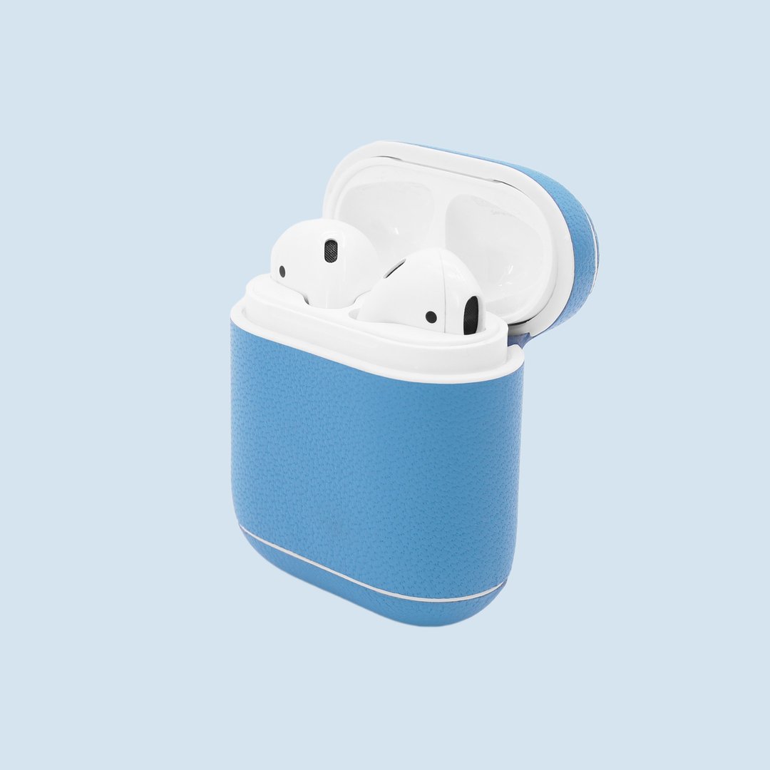 【换季特卖】真皮天蓝色马卡龙AirPods收纳皮套/AirPod保护套 - 数码小物 - 真皮 蓝色