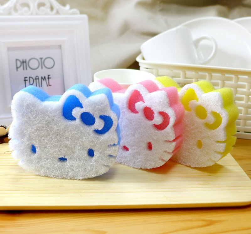 【HELLO KITTY】头型造型菜瓜布-三入(台湾制) - 碗盘清洁 - 尼龙 多色
