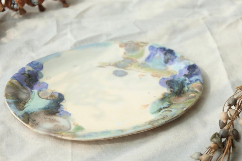 【母亲节礼物】蓝花楹烂漫春天紫釉色土司蛋糕盘手作陶瓷收纳置物 - 盘子/餐盘/盘架 - 陶 蓝色