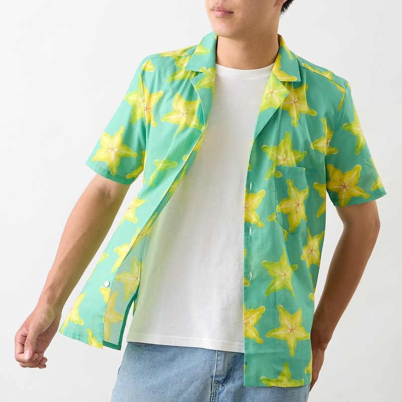 国民花衬衫_杨桃 - 男装衬衫 - 棉．麻 蓝色