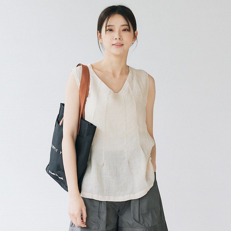 【Simply Yours】V领苎麻斜折背心 麻本F - 女装背心 - 棉．麻 多色