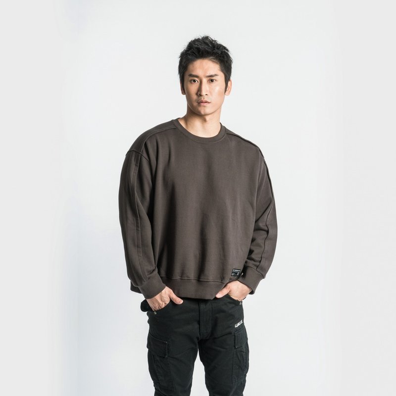 L.I.M.I.T.E - 男装Oversize净色卫衣 - 男装上衣/T 恤 - 棉．麻 灰色