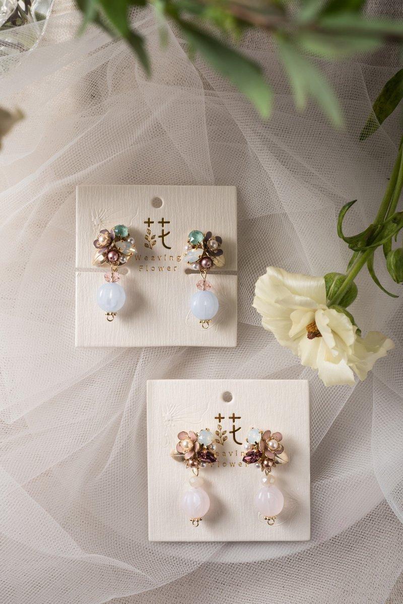 温柔知樱 - 定制化 粉蓝 垂吊 耳针/耳夹 - 耳环/耳夹 - 珐琅 