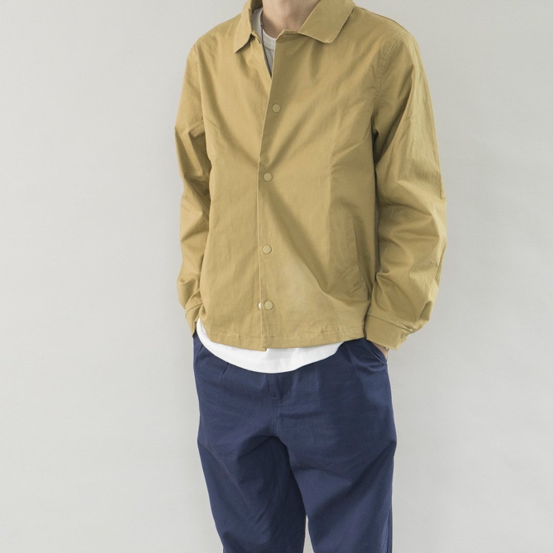 日系搭配 卡其色 翻領雙層教練夾克外套 Coach Jacket 男生禮物 - 男装外套 - 棉 卡其色