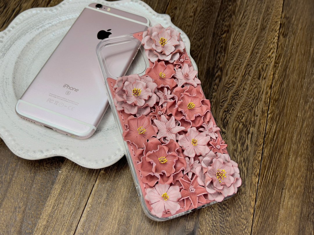 iPhone 12华丽版皮革樱花电话套|手机殻(定制化) - 手机壳/手机套 - 真皮 粉红色