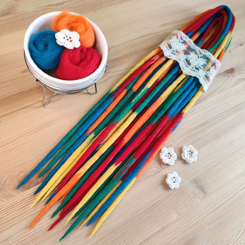 Wool Dreadlock Extensions, Rainbow Dreads Unicorn Gypsy Bohemia Hippie Kawaii - 发饰 - 羊毛 多色