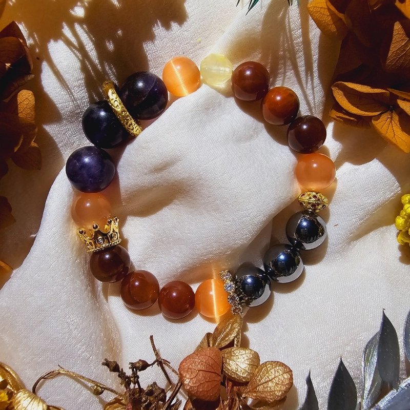 现货 紫水晶 红兔毛  钛赫兹 橘猫眼【俏皮】增强活力手链 - 发饰 - 水晶 橘色