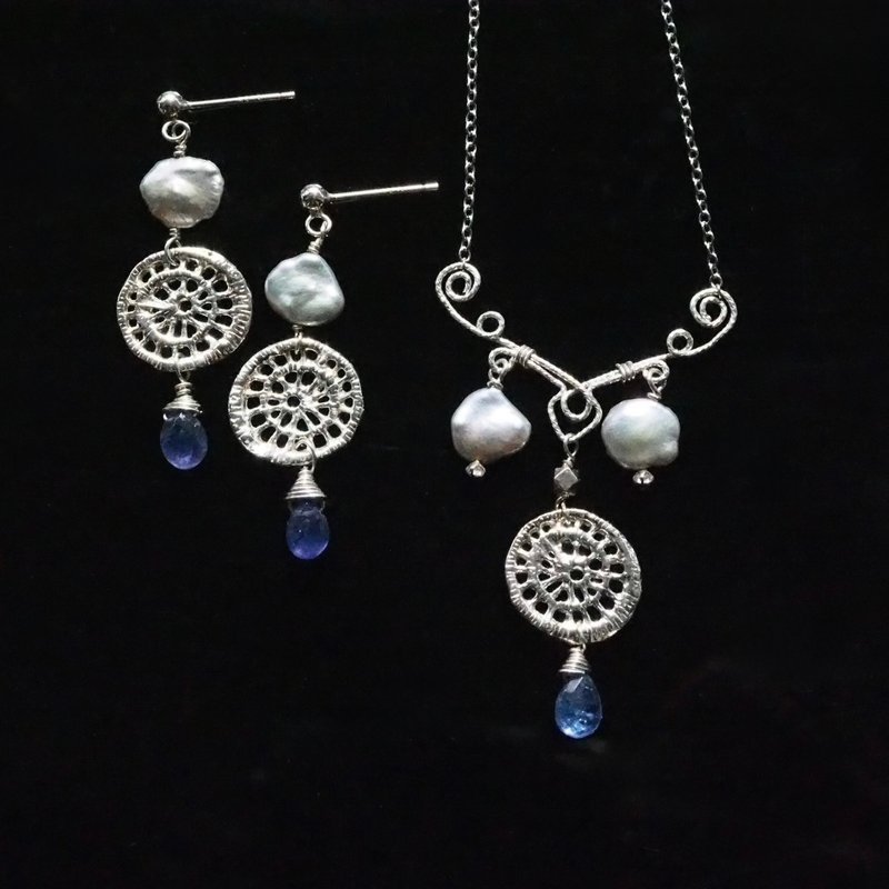 银织梦 | 坦桑石 银蕾丝 珍珠项链 - 项链 - 银 紫色