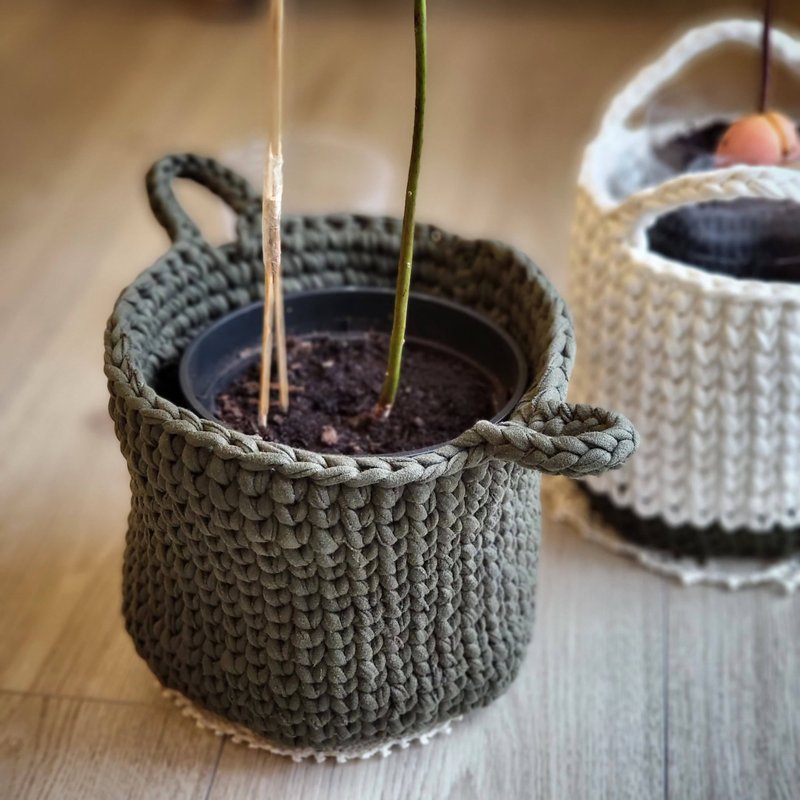 花盆篮 / 手工钩针编织花盆蓝 - 花瓶/陶器 - 棉．麻 