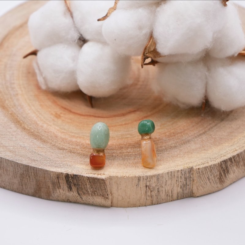 郊游 不对称独一无二金继饰品 - 耳环/耳夹 - 半宝石 红色