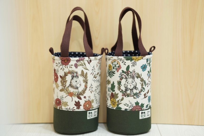 两用圆筒水壶包 花圈兔 夏日绿/ 干燥玫瑰 - 侧背包/斜挎包 - 棉．麻 多色