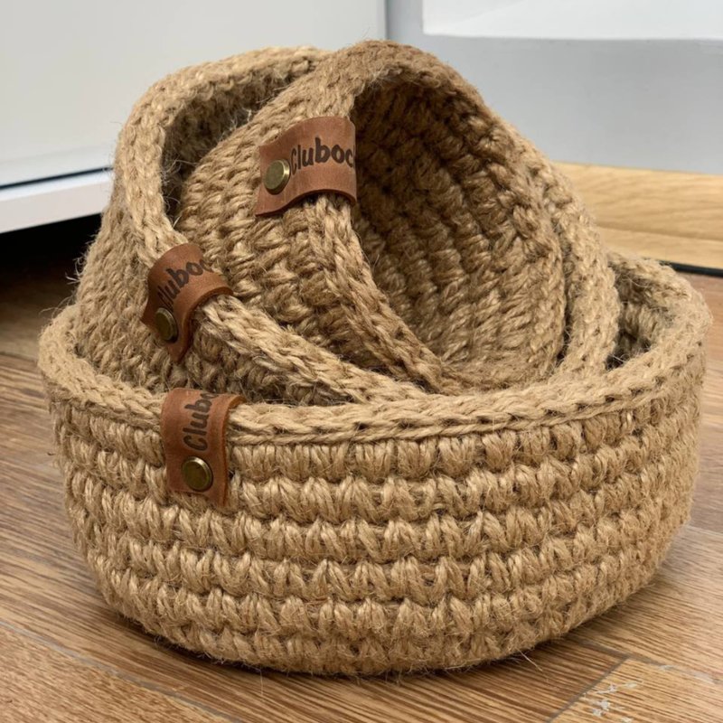 Crochet basket Jute Storage basket Woven basket Fruits basket Nursery storage - 置物架/篮子 - 环保材料 