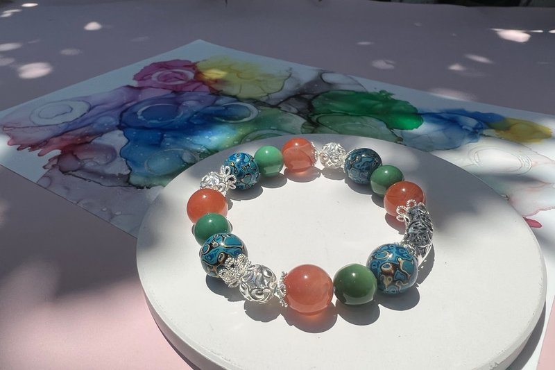 蓝色大漆绿松玛瑙红玛瑙设计款手链 - 手链/手环 - 水晶 多色