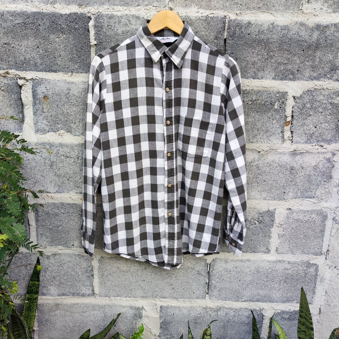 Vintage Five Brothers Black White Flannel  Shirt - 男装衬衫 - 棉 白色