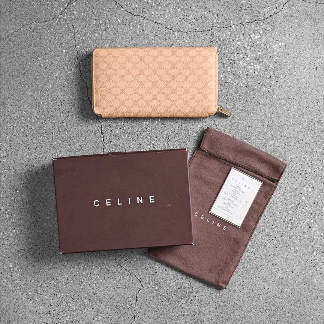 Vintage Celine古董长夹 / 古董皮夹、古董零钱包、古董精品 - 皮夹/钱包 - 真皮 卡其色