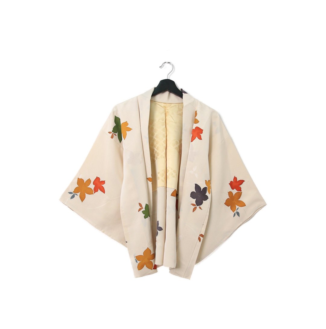 Back to Green-日本带回羽织 象牙底 彩色落叶 /vintage kimono - 女装休闲/机能外套 - 丝．绢 