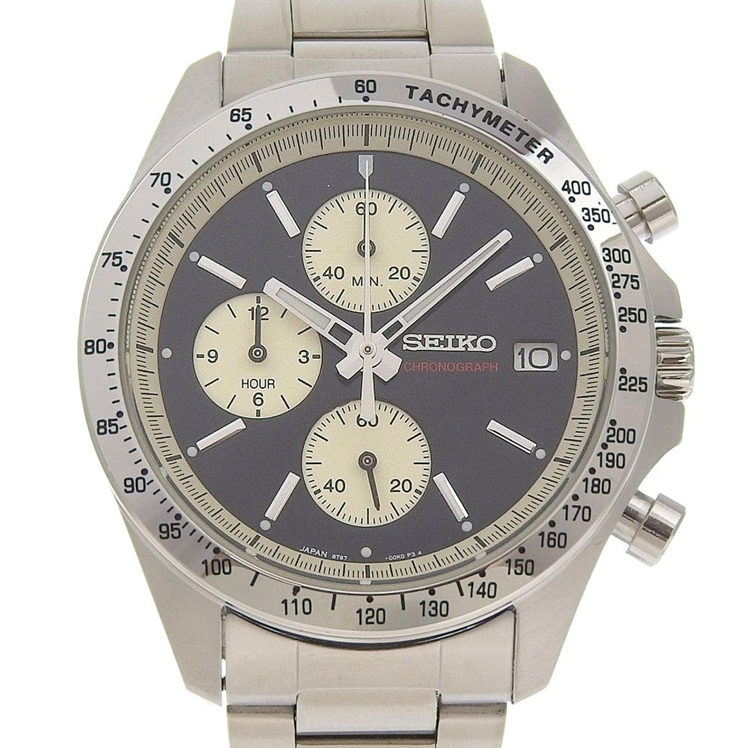 【日本直送】精工 SEIKO 纳米宇宙联名款 计时码表 8T67-00J0 不锈钢 银色 石英计时码表 黑表盘 【二手】 - 女表 - 不锈钢 银色
