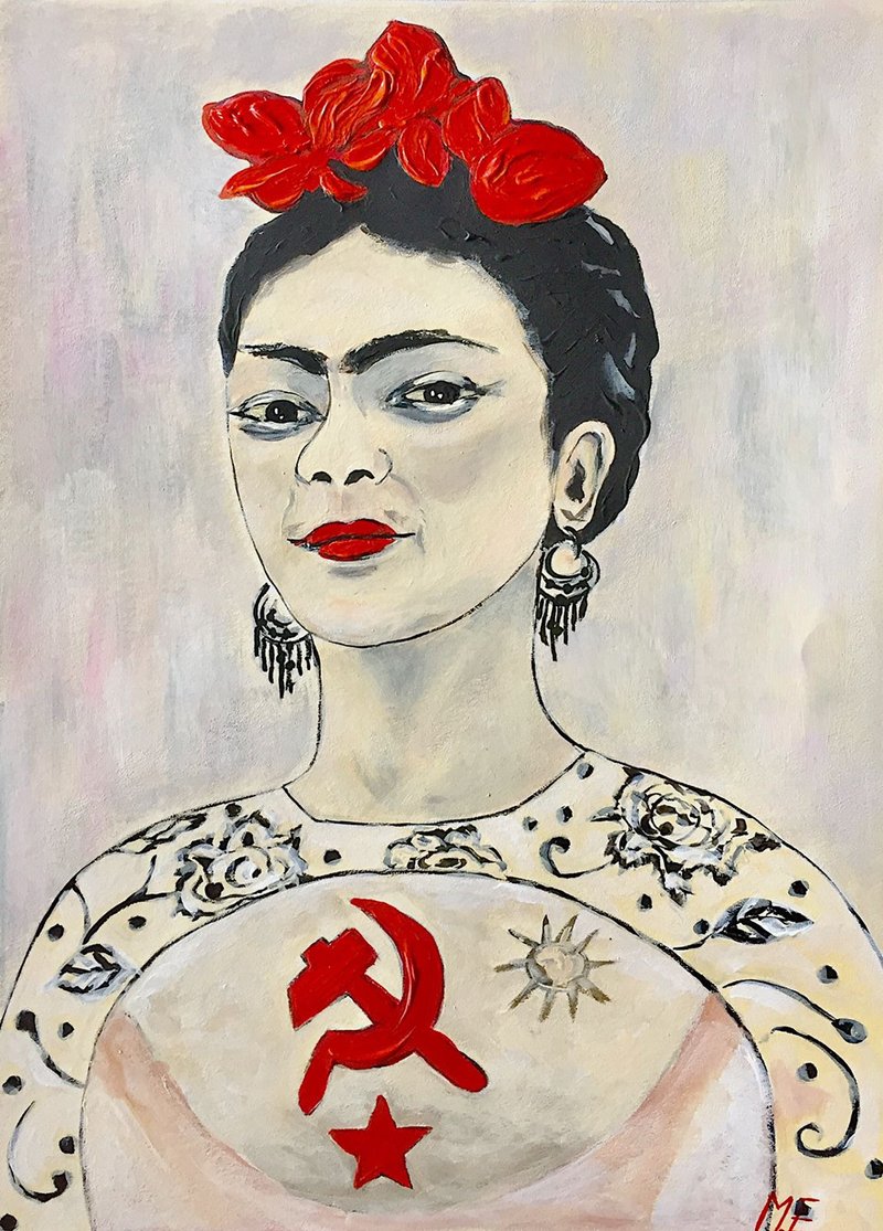 永不放弃 丙烯画 Frida Kahlo 室内装饰 着名艺术家 艺术礼物创意 - 墙贴/壁贴 - 纸 白色