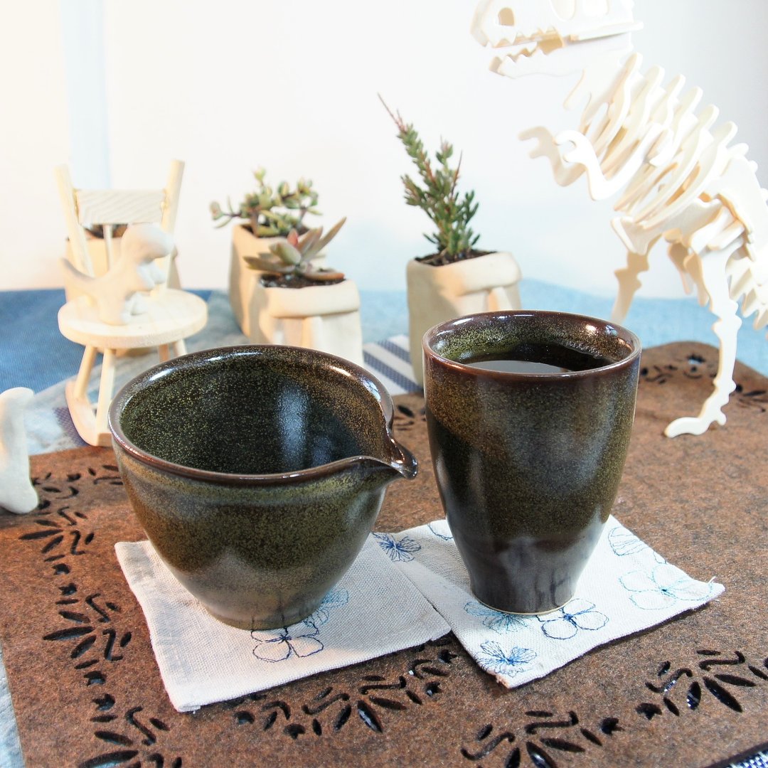 茶叶末茶海,公道杯-容量约300,250,180ml - 茶具/茶杯 - 陶 绿色