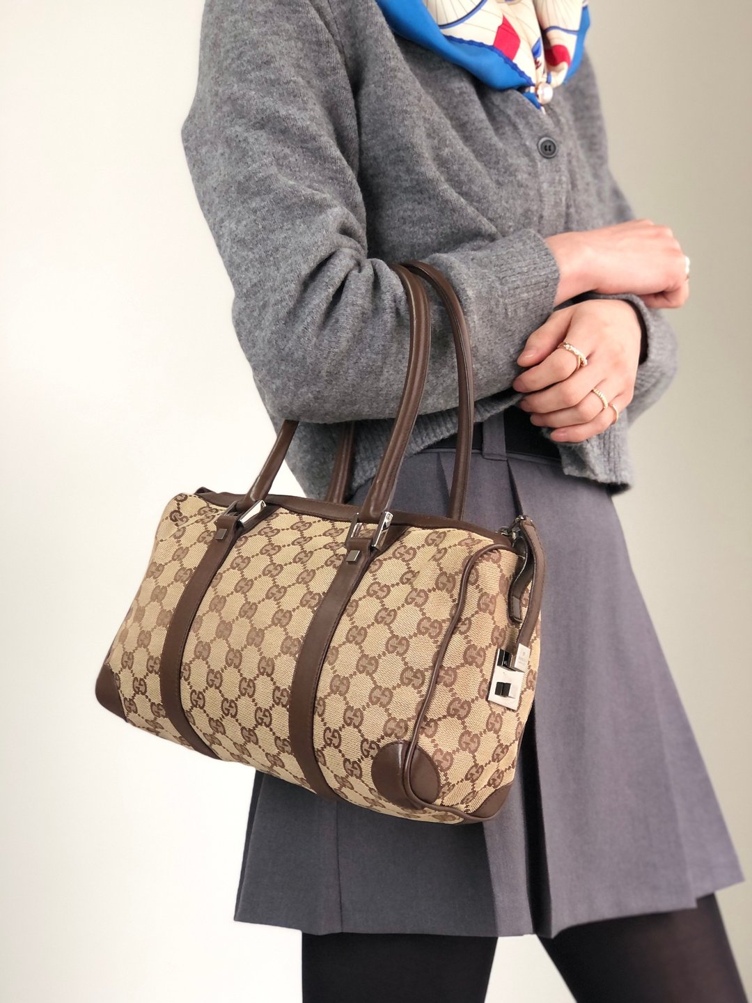 【日本直送 名牌中古包】GUCCI 古驰 GG 手提包 棕色 帆布 波士顿 vintage 维他命 老品 ms6dsn - 手提包/手提袋 - 棉 咖啡色