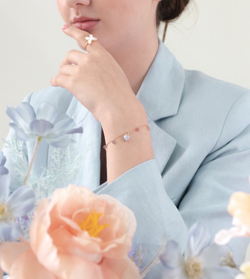 爱心蓝玛恼彩虹晶石纯银手链 Rainbow bracelet - 手链/手环 - 纯银 