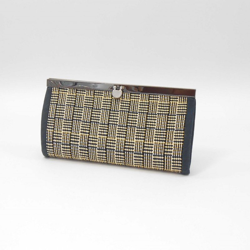 手织布 口金长夹01 - 皮夹/钱包 - 棉．麻 黑色