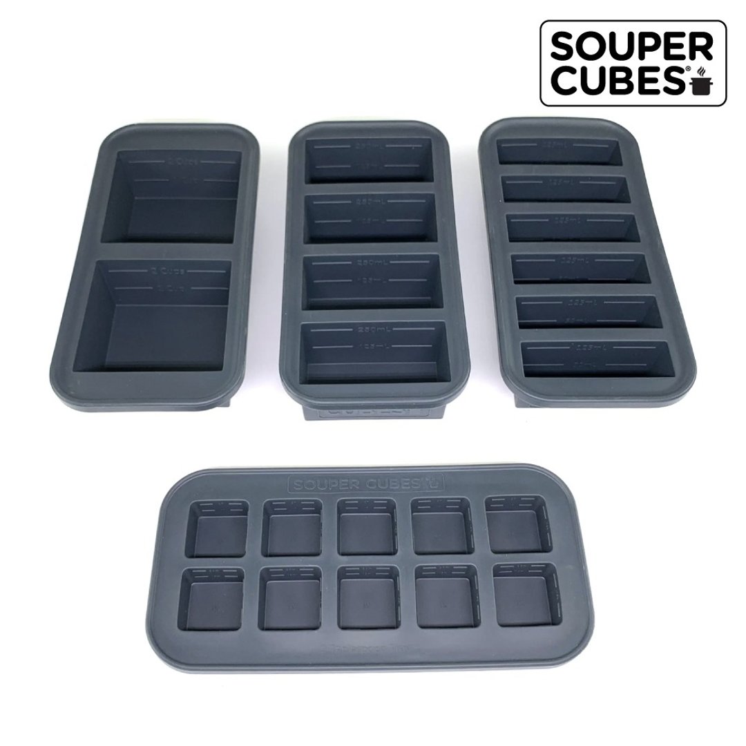 【Souper Cubes】多功能食品级硅胶保鲜盒_曜石灰4件组 - 便当盒/饭盒 - 硅胶 黑色