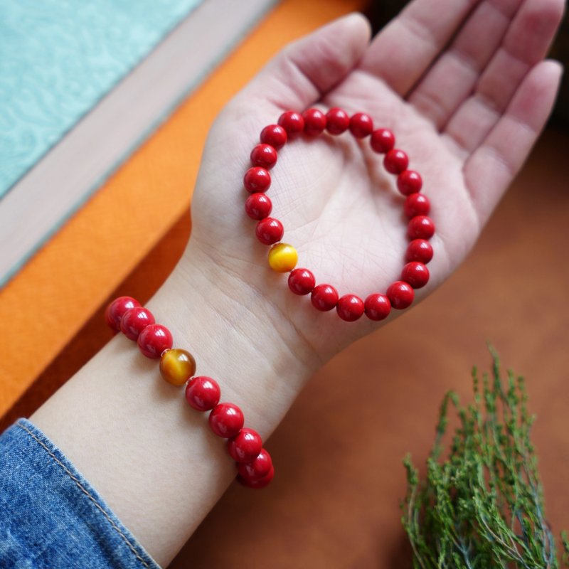 一颗系列朱砂手串 虎眼石 日常搭配 通勤 - 手链/手环 - 其他材质 红色