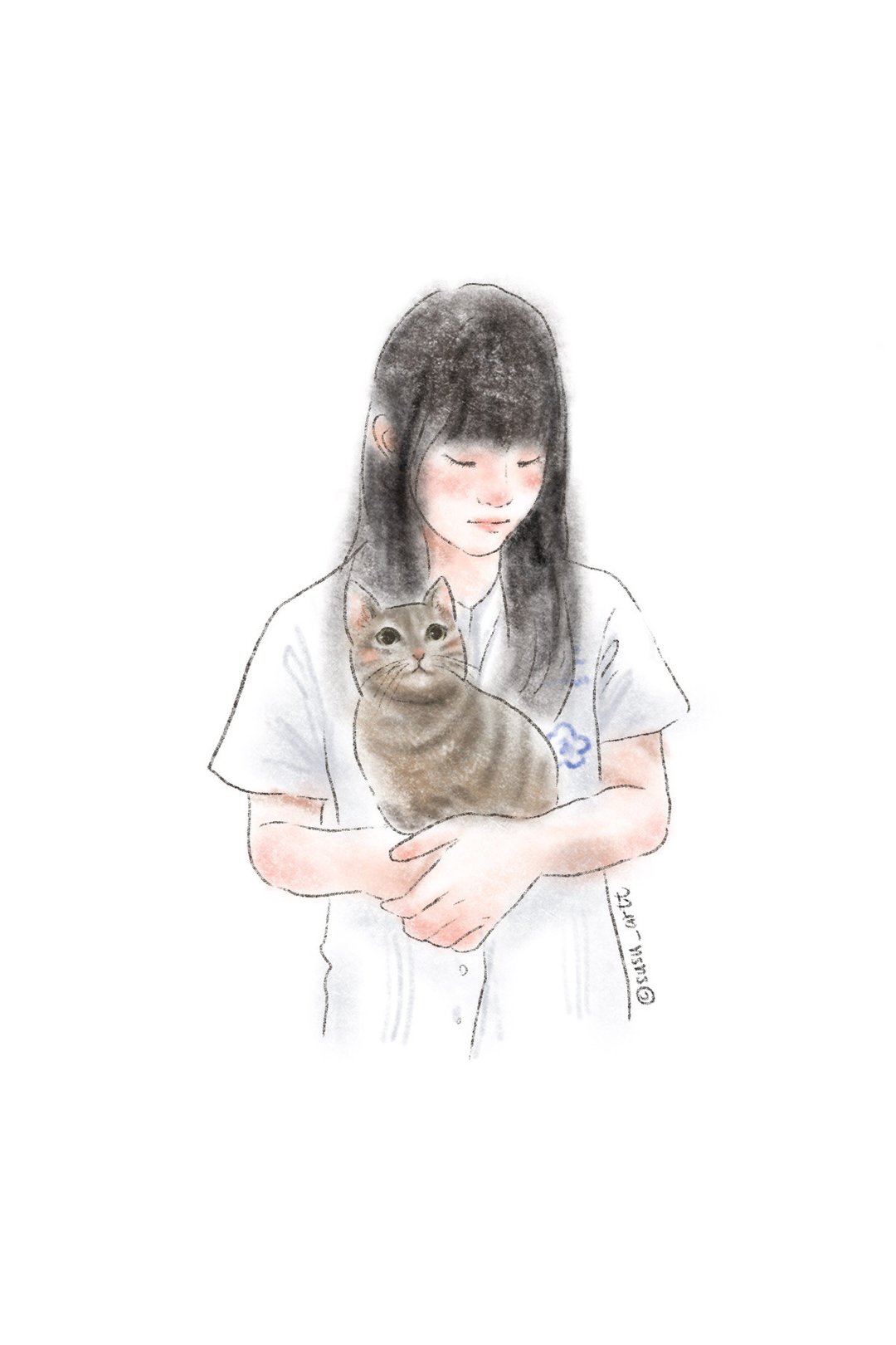 定制化/色铅笔插画风格/人像似颜绘电子档/可添加宠物 /送礼首选 - 订制画像 - 其他材质 