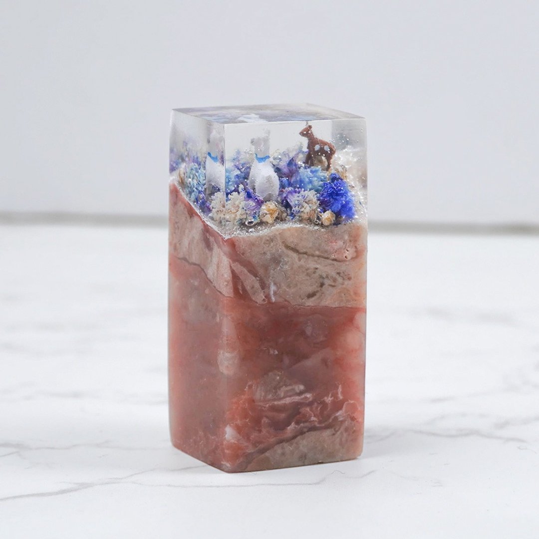 定制化手工印章-|永生花与鹿树脂印章 1.8 x 1.7 CM|篆刻印章 - 印章/印台 - 石头 白色