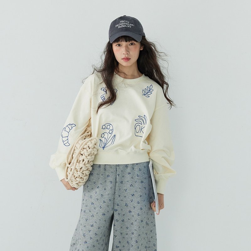 圆领绣花卫衣|上衣|外套|两色|春款|Sora-1753 - 女装上衣 - 棉 多色