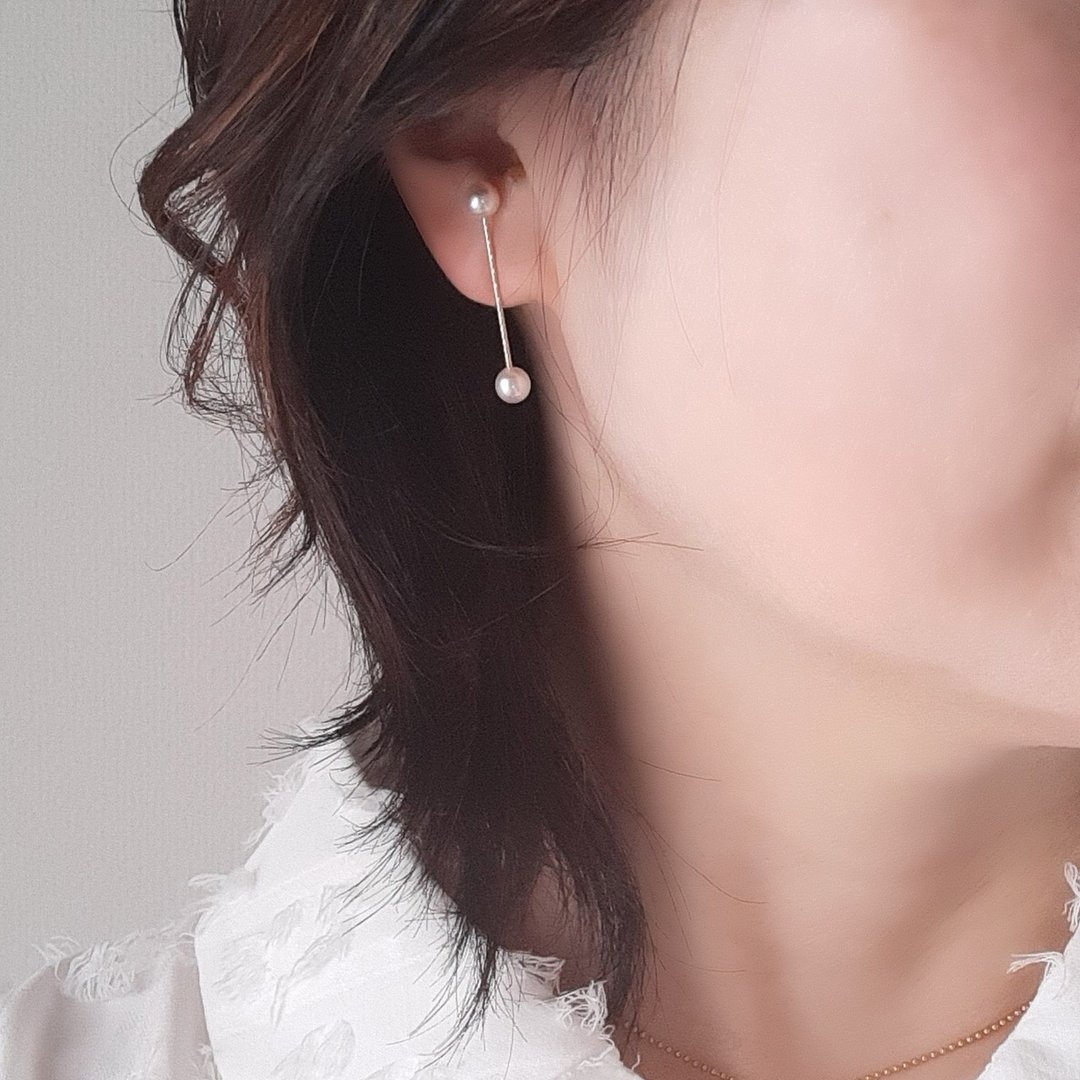 K10 设计款耳环 直线条 Akoya 珍珠 日本珍珠 pearl earrings 珍珠耳环 珍珠耳饰 진주귀걸이 - 耳环/耳夹 - 珍珠 