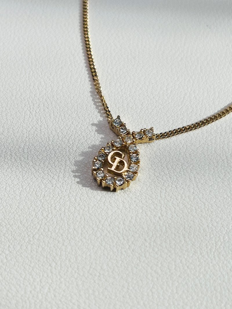 Dior迪奥金色水滴型水钻闪石项链颈链延长链 日本中古vintage - 项链 - 其他金属 金色